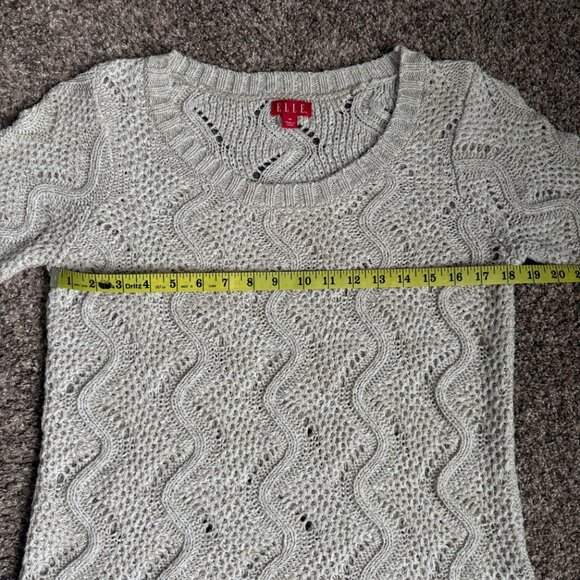 ELLE Crew Neck Elbow Sleeve Textured Knit Tunic Sweater, Sz M, Oatmeal/Gold - Picture 2 of 10